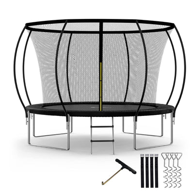 YSSOA Trampoline 12FT for Kids with Safety Enclosure Net Wind Stakes 400LBS Weight Capacity Recreational Trampolines Black Inside Net