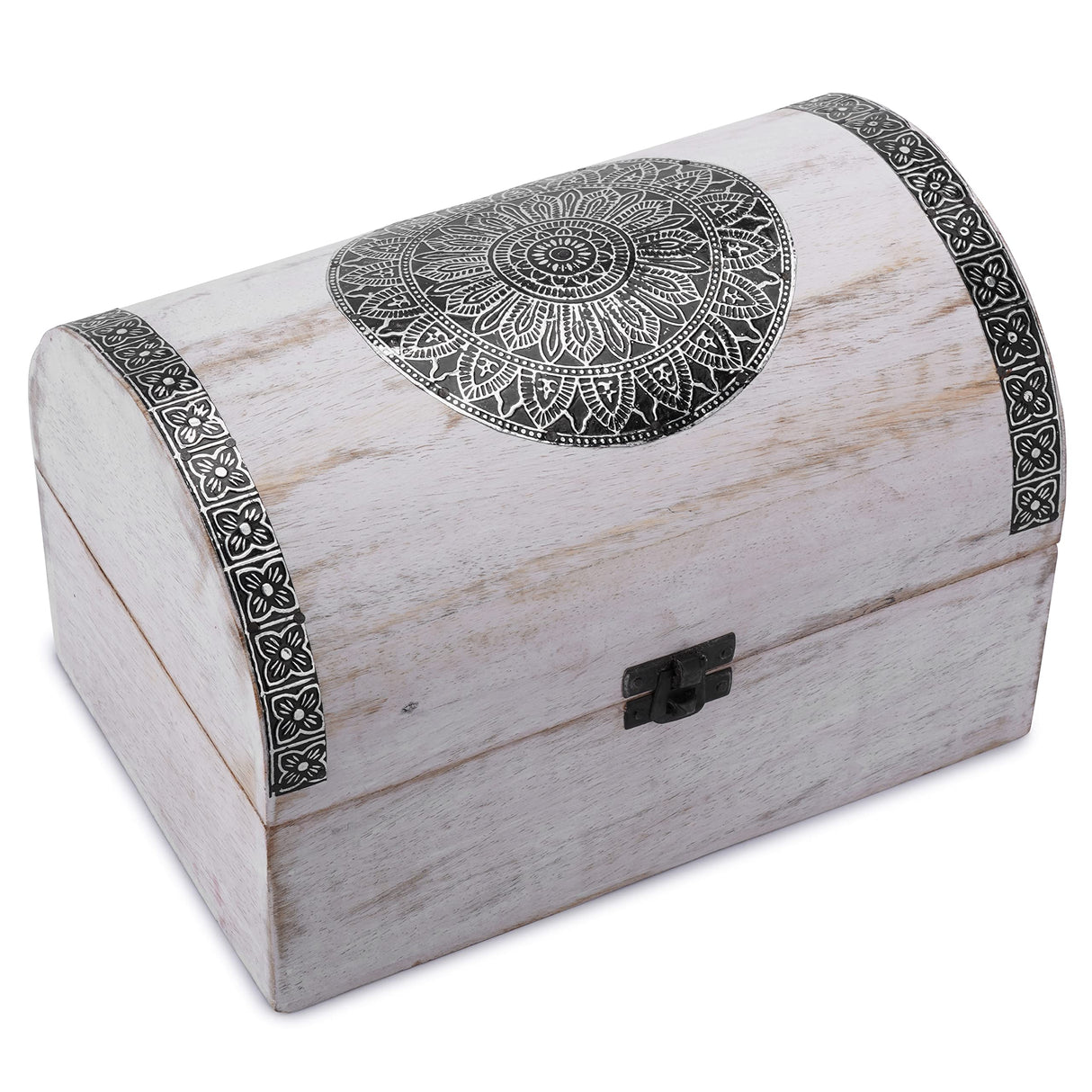 Ajuny Wooden Handcarved Decorative Jewelry Box with Mandala Flower Design on Lid Multipurpose Treasure Chest Keepsake Trinket Holder Storage Organizer Case Gifts White 9x6 Inch Ajuny