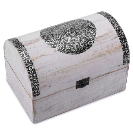 Ajuny Wooden Handcarved Decorative Jewelry Box with Mandala Flower Design on Lid Multipurpose Treasure Chest Keepsake Trinket Holder Storage Organizer Case Gifts White 9x6 Inch Ajuny