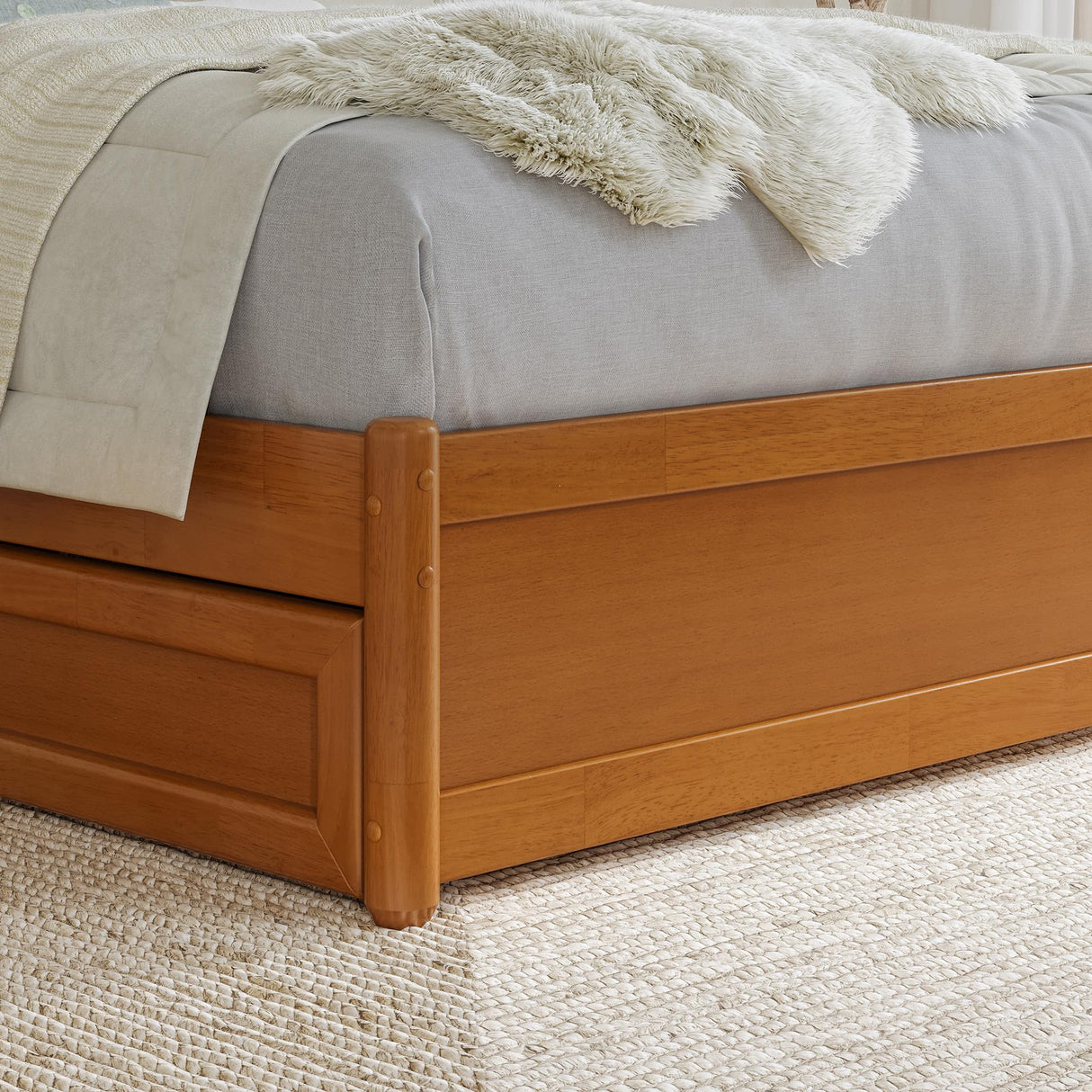 AFI, Barcelona Full Panel Platform Bed with Twin Trundle, Light Toffee AFI