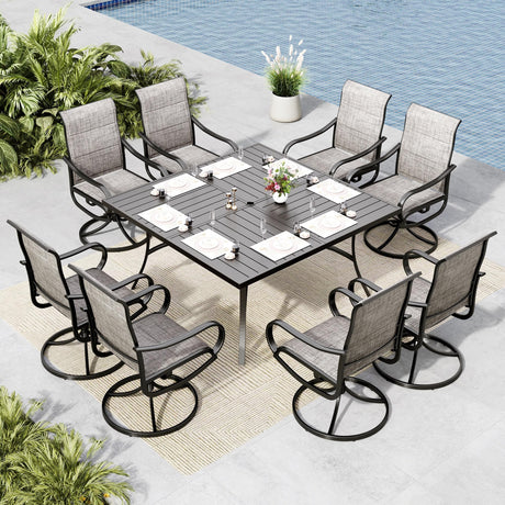 MFSTUDIO Patio Table and Chairs Set, Patio Dining Set for 8 with Umbrella Hole, 9 Piece Outdoor Patio Furniture Set for Deck/Backyard/Poolside/Garden MFSTUDIO