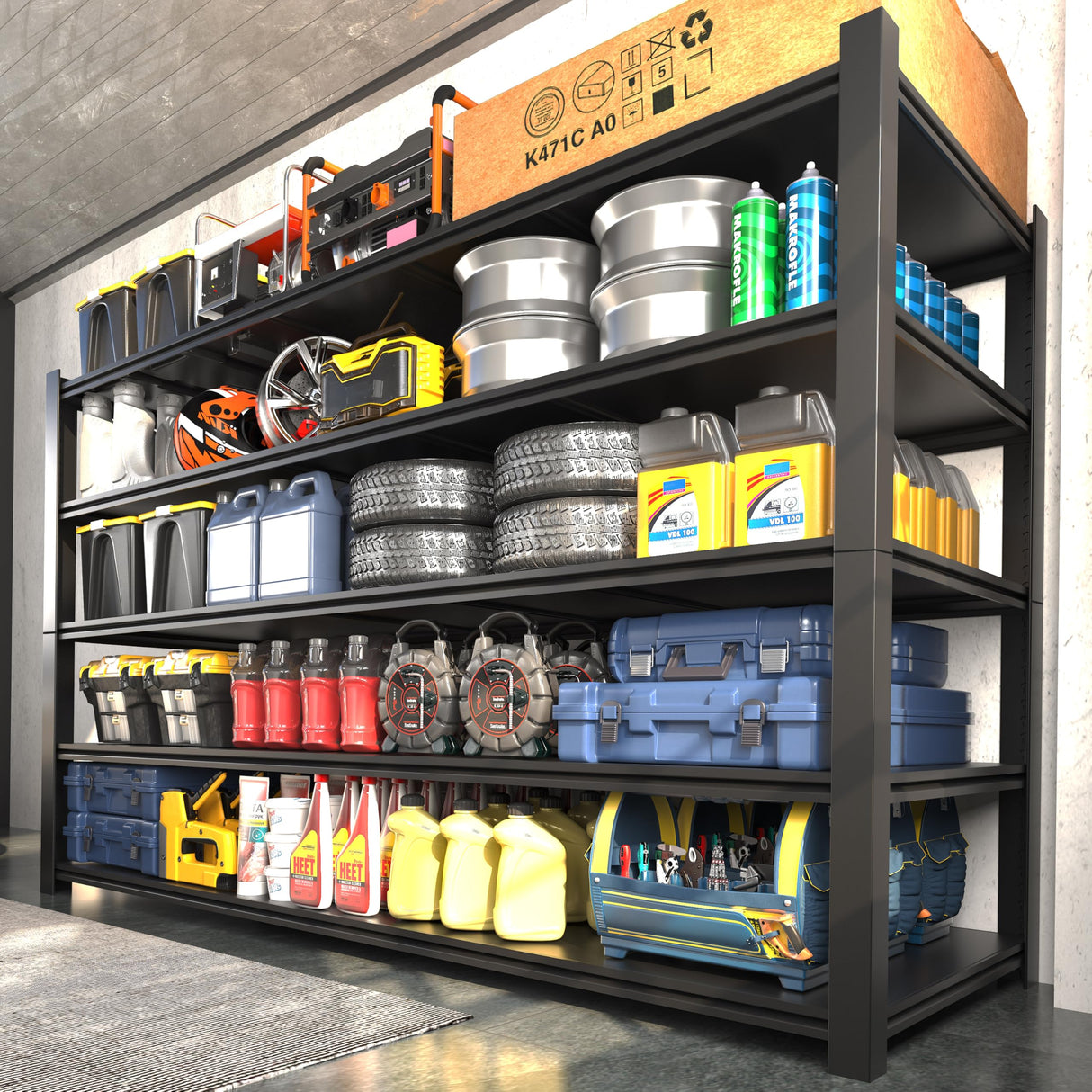 Howzone 60" W Garage Shelving Heavy Duty Metal Shelving 3000LBS Storage Shelves Adjustable 5 Tier Metal Shelves for Storage Industrial Shelves for Garage, Warehouse, 24.2" D x 60'' W x 72'' H Howzone