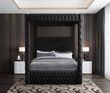 Meridian Furniture RoyalBlack-K Royal Collection Modern | Contemporary Velvet Upholstered King Bed with Soft Black Velvet, Deep Elegant Tufting, Canopy, 86.5" W x 89" D x 87" H, Black, King Meridian Furniture