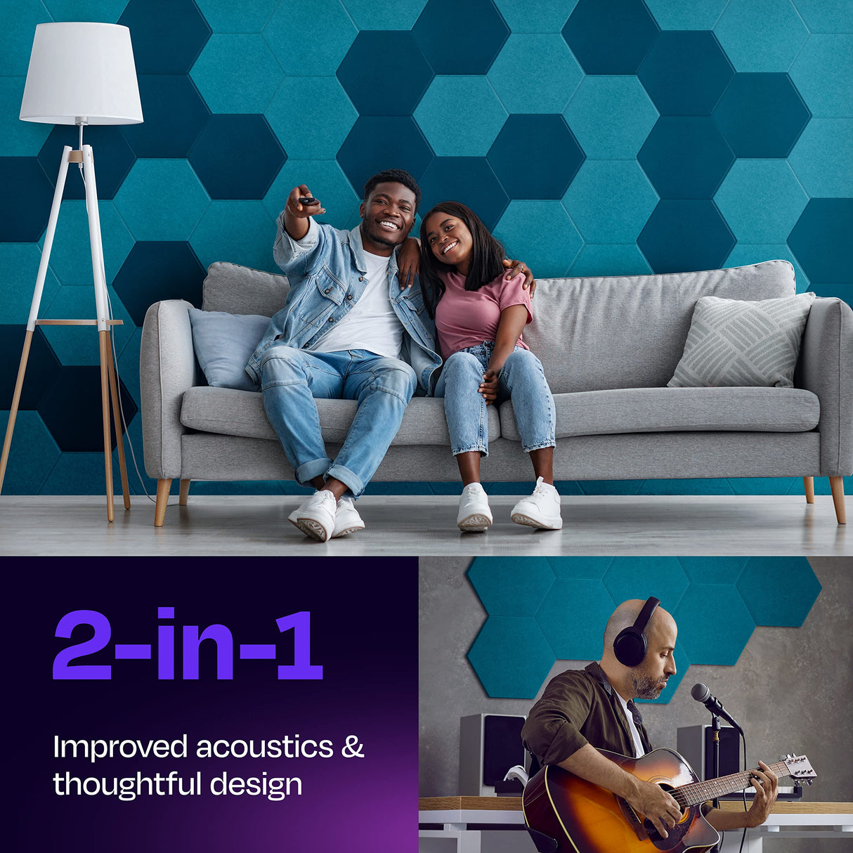 Ekkogo Acoustic Panels 12-Pack Soundproof Wall Panels 12"X10.4"X0.4" Sound Panels High Density Sound Dampening Panels - [Light Turquoise Hexagon] Ekkogo