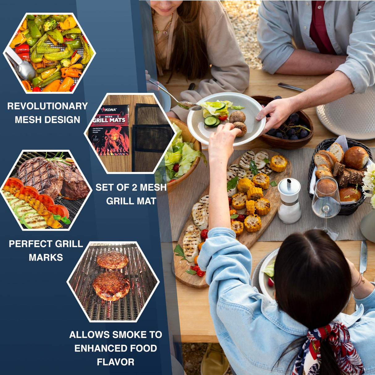 Kona Mesh Grill Mats for Outdoor Grill - Nonstick BBQ Grill Mat & Smoker Mat | The Revolutionary BBQ Net Grilling Mats for The Ultimate Grilling Experience, Set of 2, 16 x 13 Kona