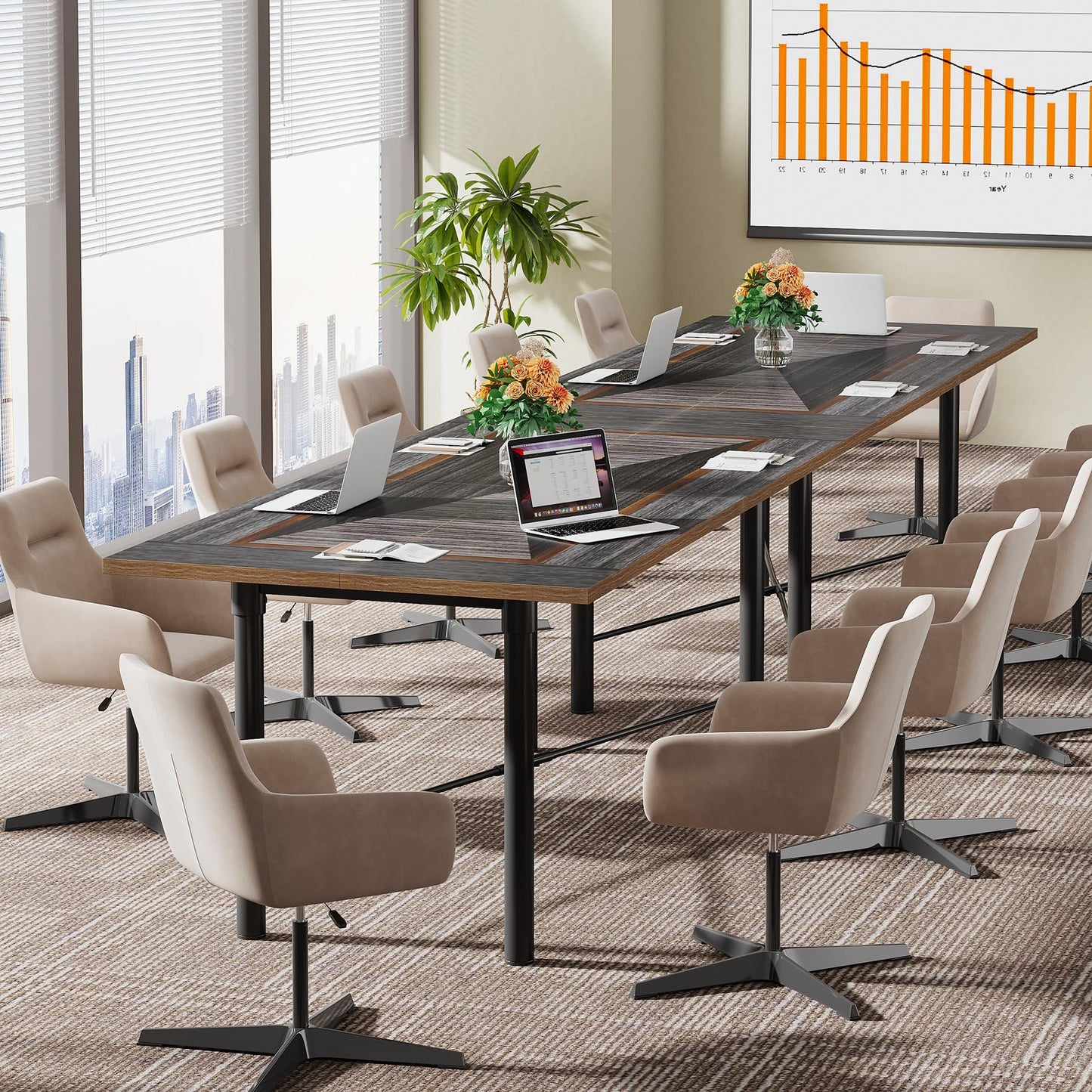 Tribesigns 6FT Conference Table, Rectangle Meeting Table with Two-Tone Finish, Modern Seminar Training Boardroom Table for Office Conference Room, Black & Grey - WoodArtSupply