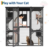 70'' Walk-in Catio with Window Access, Extra Large Outdoor Cat Enclosure for Multiple Cats, Waterproof Roof Cattery with Bridge and Scratching Post Outside Patio Cat Playpen Grey GarveeLife
