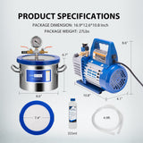 VIVOHOME 1.5 Gallon Vacuum Chamber with Pump, Stainless Steel Vacuum Degassing Chamber Kit with 3.5 CFM 1/4 HP Single Stage Vacuum Pump and Oil VIVOHOME