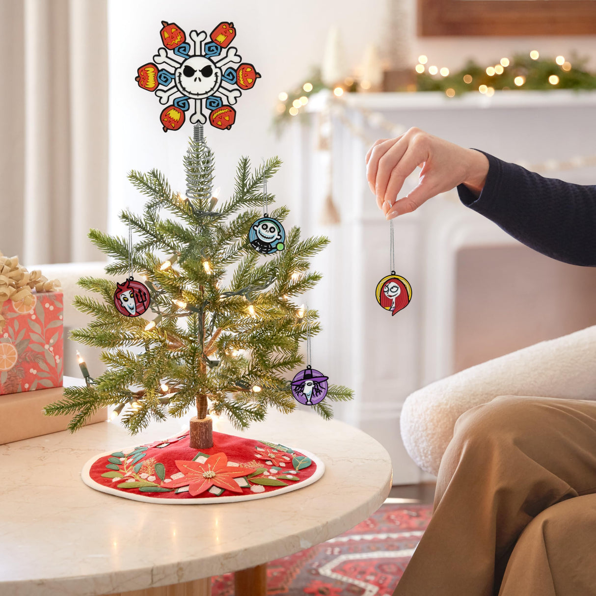 Hallmark Disney Tim Burton's Nightmare Before Christmas 5" Miniature Christmas Tree Topper and Mini Ornaments, Set of 5, Shatterproof Hallmark