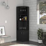 Cairo Corner Bar Cabinet with Glass Rack, Multiple Shelves, and 8 Wine Cubbies, Black DEPOT E-SHOP