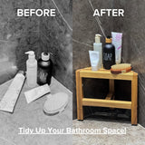 TEAKAURA Teak Shower Stool, Teak Shower Bench, 12'' Shower Foot Rest for Shaving Legs, Waterproof Teak Corner Shower Bench, Organizer Teak Stool, Corner Seat for Bathroom Livingroom TEAKAURA