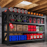 75” W Heavy Duty Metal Shelf, 8000LBS Metal Garage Shelving Units, 4 Tier Storage rack shelves, Steel Industrial Shelving , Adjustable Standing Shelf for Basement/Warehouse 75"W x 24"D x 70"H, Black AFAIF