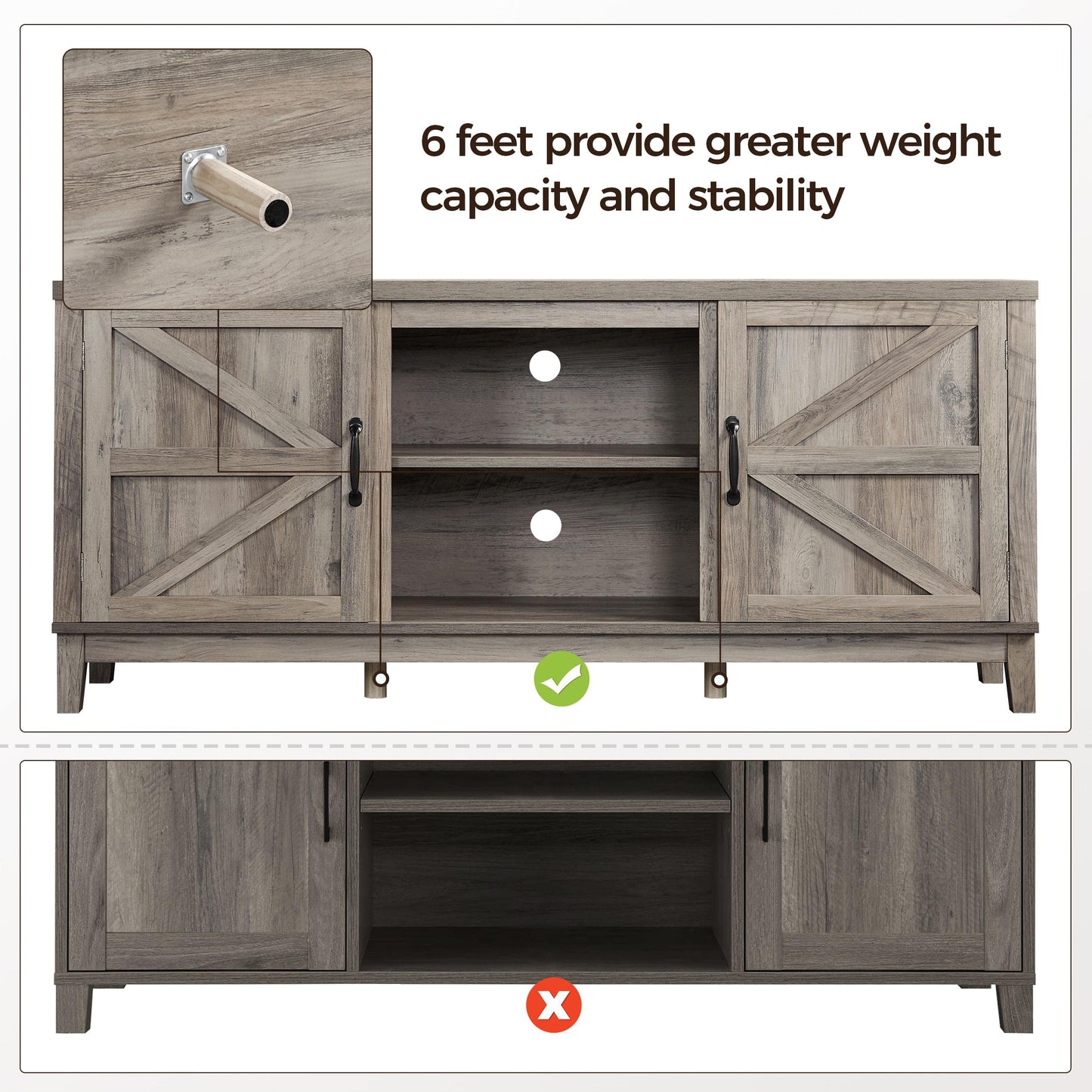 Yaheetech TV Stand, Farmhouse TV Stand for Living Room, Entertainment Center with Double Barn Doors for 65 Inch TV, Gray - WoodArtSupply