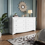 WLIVE Wood White Dresser with 6 Drawer, 59“Wide Chest of Drawers for Bedroom, Long Nightstand with Drawers, Modern Large Storage Tower Unit, Closet Store Organizer for Living Room, Hallway WLIVE