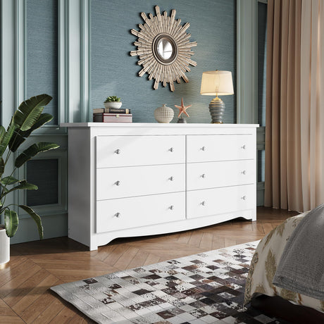 WLIVE White Dresser with 6 Drawers, 59“ Wide Wooden Chest of Drawers for Bedroom, Modern Dresser Closet Storage Organizer for Living Room Hallway WLIVE