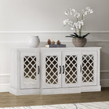 Galano Millicent Wide Sideboard Buffet Cabinet, Kitchen Storage Cabinet with Acrylic Mirror Doors, Cupboard Console Table, Rustic Farmhouse Buffet Display for Coffee Bar, Dusty Grey Oak Galano