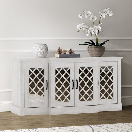 Galano Millicent Wide Sideboard Buffet Cabinet, Kitchen Storage Cabinet with Acrylic Mirror Doors, Cupboard Console Table, Rustic Farmhouse Buffet Display for Coffee Bar, Dusty Grey Oak Galano