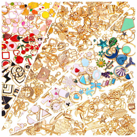 Acejoz 200Pcs Charms for Jewelry Making, Assorted Jewelry Bangle Charms, Wholesale Mixed Bulk Metal Earring Charms for DIY Necklace Bracelet Jewelry Making and Crafting (Assorted Color) Acejoz