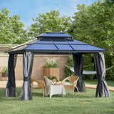 Outsunny 10' x 12' Hardtop Gazebo Canopy with Polycarbonate Roof, Aluminum Frame, Permanent Pavilion Outdoor Gazebo with Netting, for Patio, Garden, Backyard, Deck, Lawn, Light Gray Outsunny