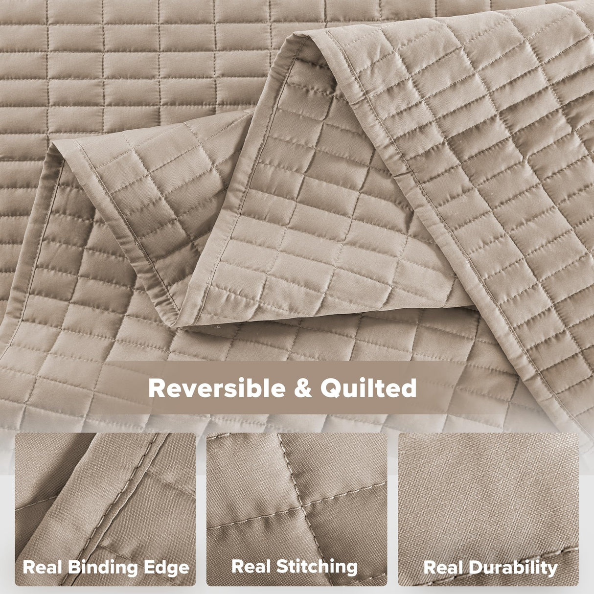 Comfort Spaces Kienna Quilt Set- Double Sided Stitching Design Summer Blanket, Lightweight, Soft, All Season Bedding Layer, Matching Sham, Taupe, Coverlet Full/Queen(90"x90") 3 Piece Comfort Spaces