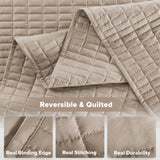 Comfort Spaces Kienna Quilt Set- Double Sided Stitching Design Summer Blanket, Lightweight, Soft, All Season Bedding Layer, Matching Sham, Taupe, Coverlet Full/Queen(90"x90") 3 Piece Comfort Spaces