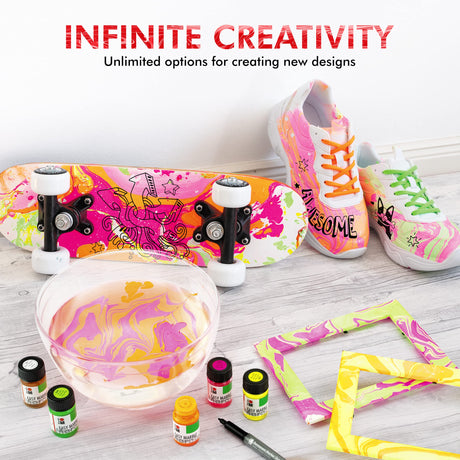 Marabu Easy Marble Paint Set - Neon Colors Starter Set - Marbling Paint Kit for Kids and Adults - Hydro Dipping Paint for Tumblers, Ceramic, Paper, Glass, Plastic - 5 x 15ml Bottles Marabu