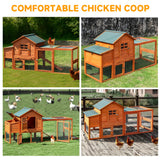 GARWOOD Large Wooden Chicken Coop Outdoor Big Hen House Poultry Pet Duck Hutch with Run Cage Nesting Box Waterproof Asphalt Roof Ramp Removable Tray Wire Fence for Backyard Small Animals 79" Brown GARWOOD