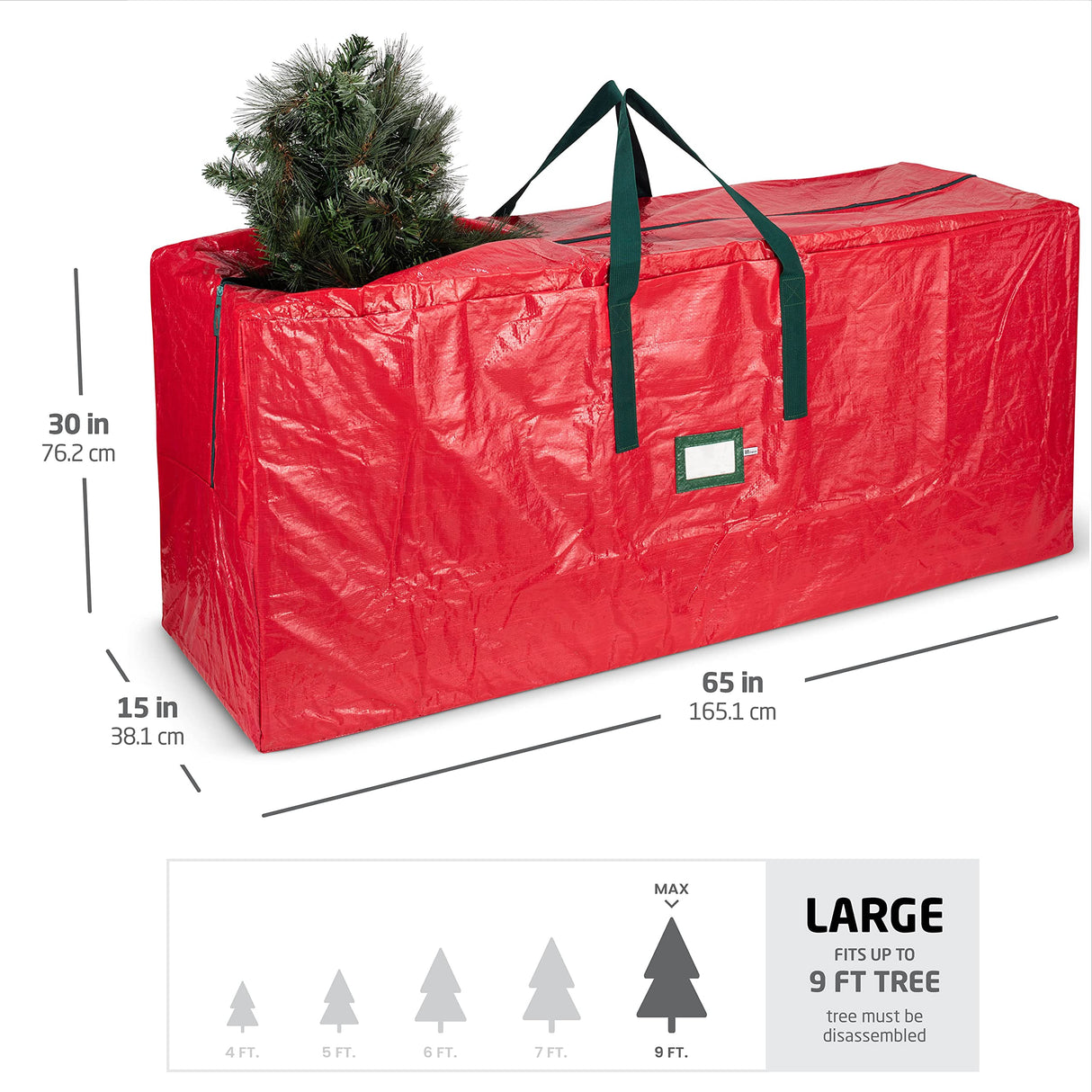 ZOBER Christmas Tree Storage Bag - Fits 9 Ft Artificial Trees - Plastic, Waterproof Christmas Tree Bag - Strong, Durable Handles - Labeling Card Slot - Red ZOBER