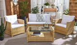 SAFAVIEH Outdoor Collection Vellor Natural/White Cushion 4-Piece Conversation Patio Set PAT7516D Safavieh