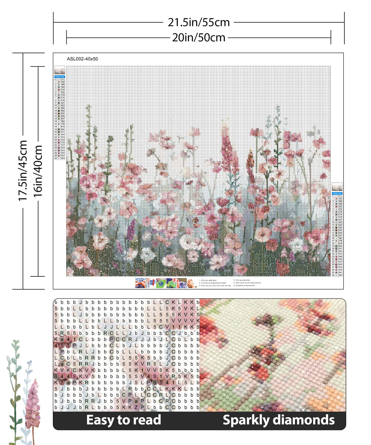 SUGMAR DIY 5D Diamond Art Painting Kits for Adults Diamond Art Pink Flower Full Drill Crystal Rhinestone Embroidery Craft Kits for Home Wall Decor Christmas Gifts, 16x20inch SUMGAR