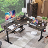 RedLemon L-Shaped Electric Standing Desk, 60 inches Motor Height Adjustable Sit Stand Corner Desk with Led, Large Home Office Desk Computer Workstation, Dark Rustic Oak RedLemon