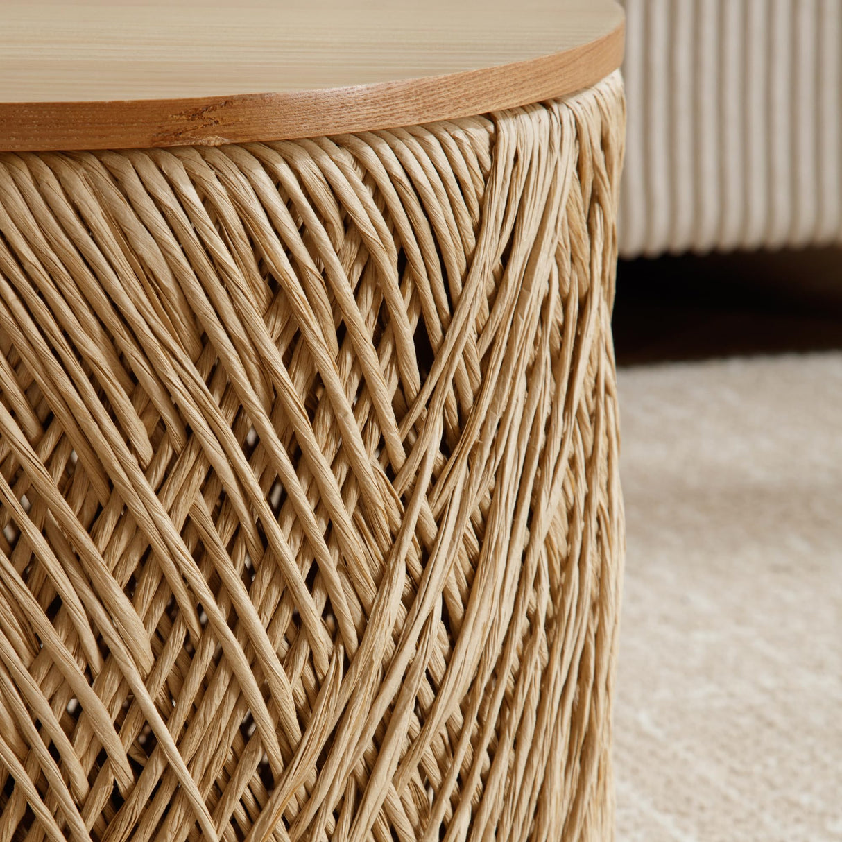 LZAREAL Farmhouse Round Coffee Table with Storage Boho Living Room Table with Lifting Top Hand-Woven Rattan Nesting Coffee Tables for Living Room, Natural LZAREAL