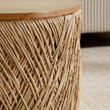 LZAREAL Farmhouse Round Coffee Table with Storage Boho Living Room Table with Lifting Top Hand-Woven Rattan Nesting Coffee Tables for Living Room, Natural LZAREAL