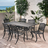 Christopher Knight Home Cayman Outdoor 6-Seater Cast Aluminum Dining Set, 7-Pcs Set, Black Sand Christopher Knight Home