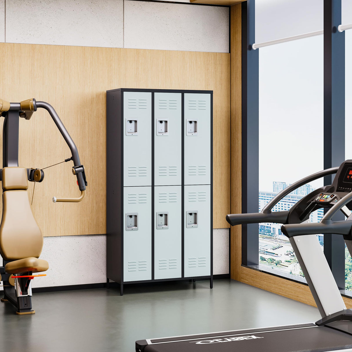 Anxxsu Metal Locker with 6 Doors Employees Locker, Metal Storage Locker with Hooks, 71" Storage Cabinet Lockers for Employees, Home, Office, Gym Requires Assembly (6 Doors, Black Grey) Anxxsu