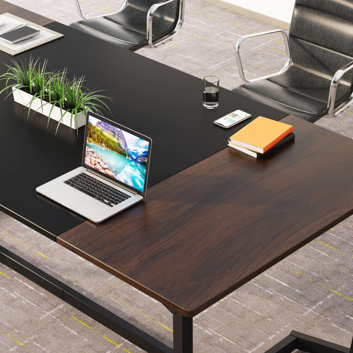 Tribesigns 6FT Conference Table, 70.8L x 31.5W inch Meeting Table for Office Conference Room, Modern Rectangular Seminar Training Table, Metal Frame, Rustic Brown/Black Tribesigns