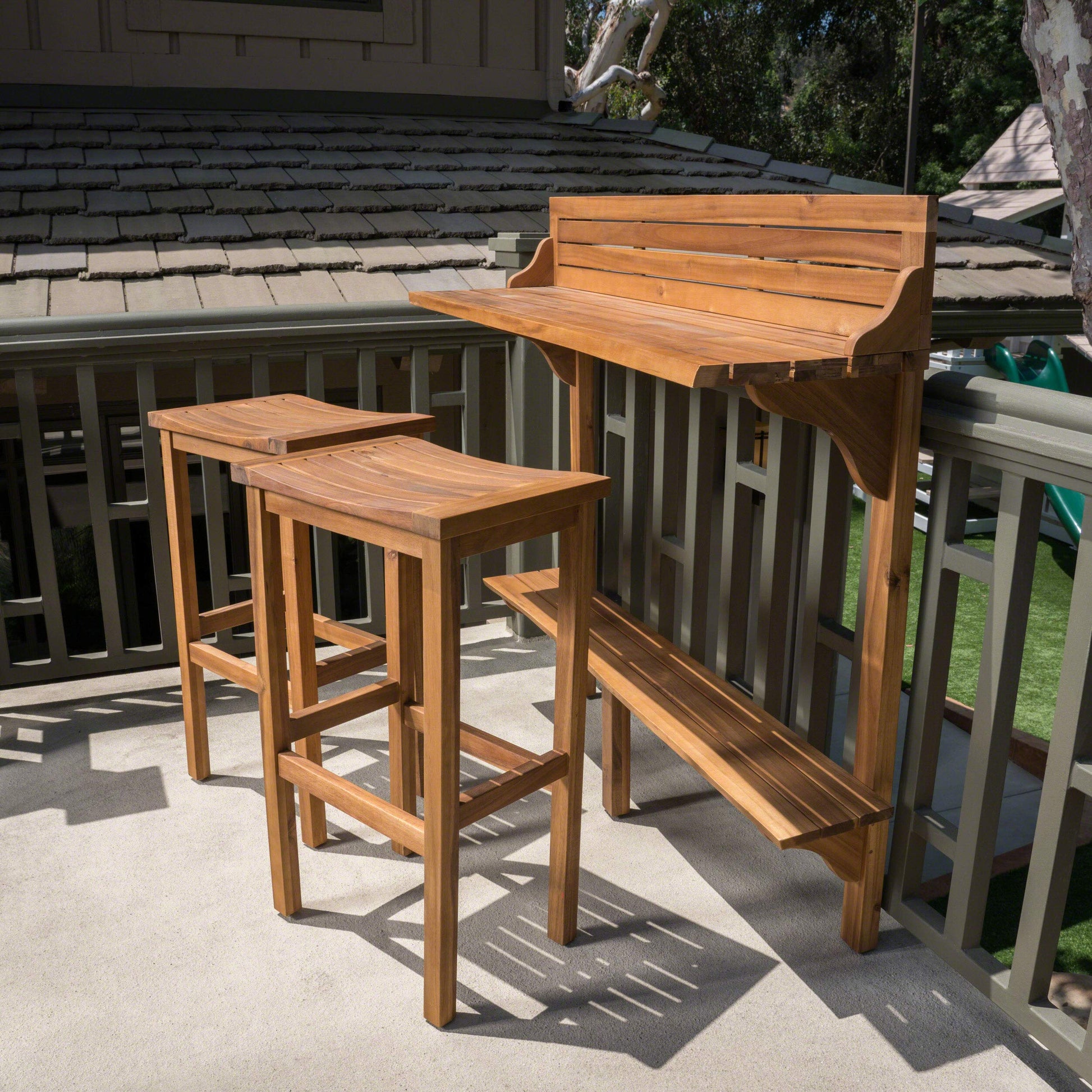 Christopher Knight Home Caribbean Outdoor Acacia Wood Balcony Bar Set, 3-Pcs Set, Natural Stained Light Brown - WoodArtSupply