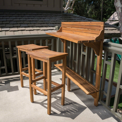 Christopher Knight Home Caribbean Outdoor Acacia Wood Balcony Bar Set, 3-Pcs Set, Natural Stained Light Brown - WoodArtSupply