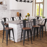 Aklaus Metal Bar Stools Set of 4,24 inch Barstools Counter Height Bar Stools with Backs Farmhouse Bar Stools with Larger seat High Back Kitchen Dining Chairs Modern Bar Chairs Matte Black Stool Aklaus