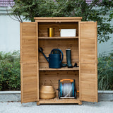 TAKUKA Outdoor Storage Cabinet with 3 Shelves, Wooden Garden Shed with Double Doors& Waterproof Roof, Outside Utility Tall Tool Organizer for Garden Farm Backyard TAKUKA