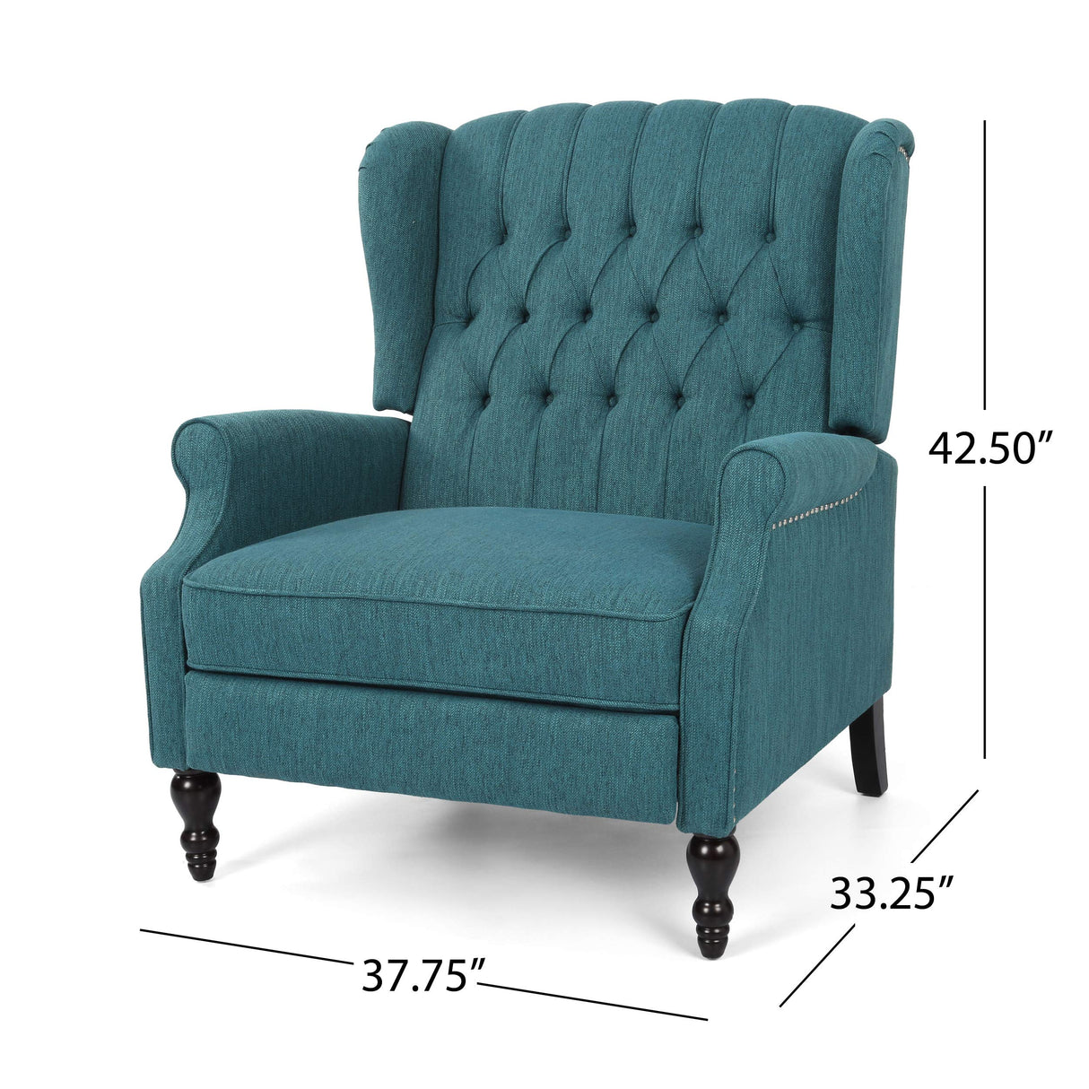 Christopher Knight Home Salome Push Back Recliner, Teal, Dark Brown 33.25D x 37.75W x 42.5H in GDFStudio