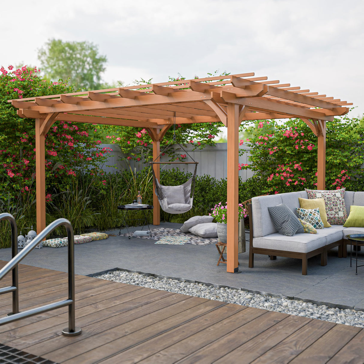 Jaxilyn 14'x12' Wood Pergola,Outdoor Wood Gazebo Grape, Durable, Quality Supported Structure Entertaining Outdoor Wooden Pergola for Climbing Plant Support at Garden, Patio, Backyard, Deck, Brown Jaxilyn
