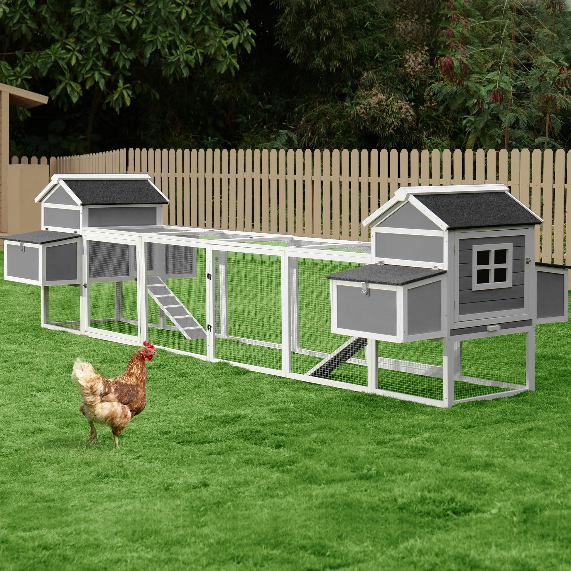 BRELTAM 157'' Large Wooden Chicken Coop Outdoor Expandable Hen House for 4-8 Chickens 2 Story Poultry Cage Chicken Houses with Four Nesting Boxes and Run - WoodArtSupply