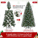 Yaheetech 6ft Pre-lit Frosted Artificial Hinged Christmas Tree with 818 Flocked PVC Tips,62 Pine Cones,62 Holly Berries & 250 Warm White Lights,Foldable Stand,Green Yaheetech