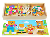 TOWO Wooden Bear Family Dress up Puzzle Box - Sorting and Matching Jigsaw Puzzle - Wooden Sorting Toys for 3 Year Old - Wooden Puzzles for 3 Years Old Girls Toys of Wood Oxford