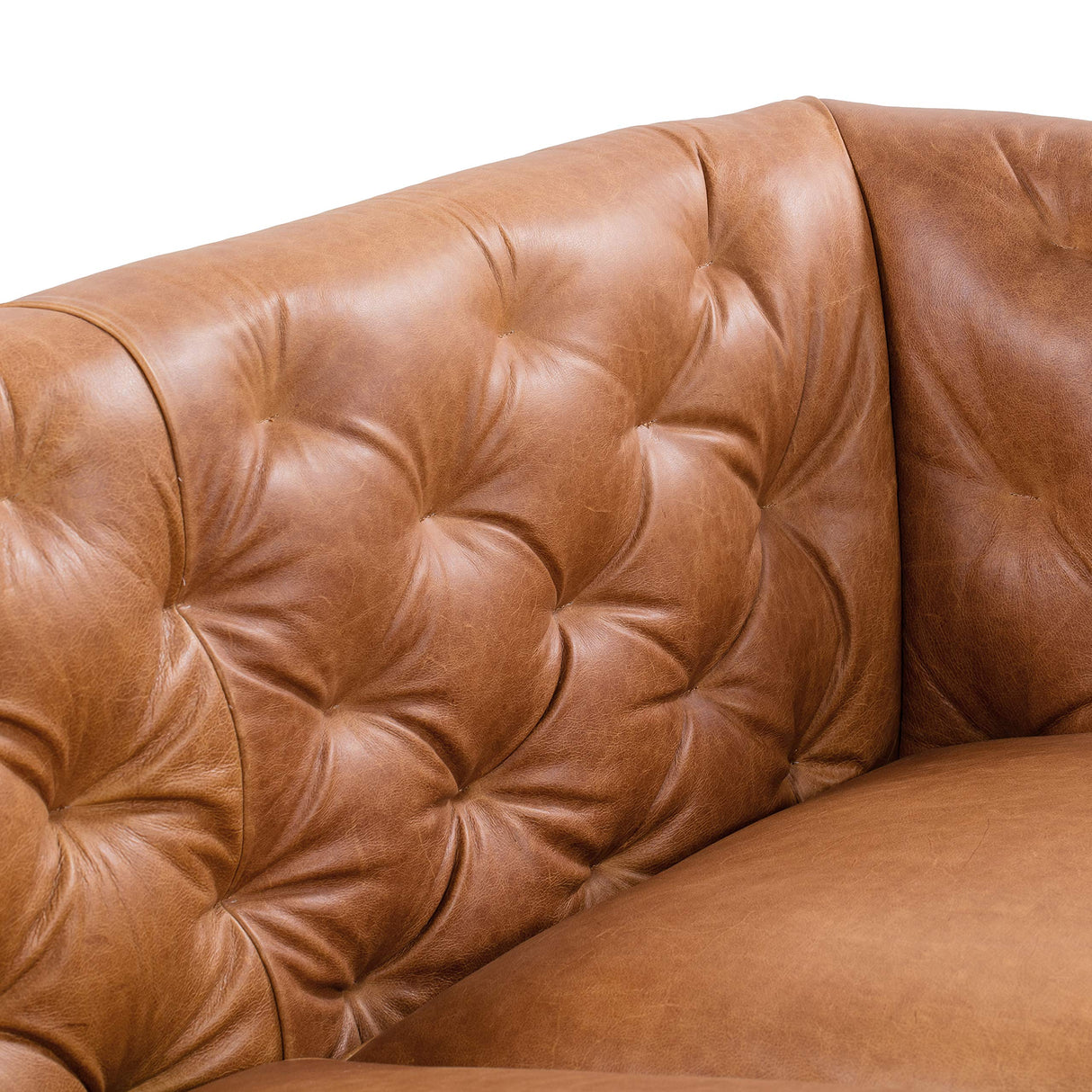 Poly & Bark Essex Leather Couch – 89-Inch Sofa with Tufted Back - Full Grain Leather Couch with Feather-Down Topper On Seating Surfaces – Vintage Pure-Aniline Italian Leather – Cognac Tan POLY & BARK