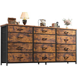 Romorgniz 55" Dresser for Bedroom with 12 Fabric Drawers, Entertainment Center for 60 inch TV Dressers & Chests of Drawers Large Organizer, Living Room, Metal Frame, Wood Top, Rustic Brown Romorgniz