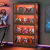 BONITURE Display Cabinet with Acrylic Glass Doors,4-Tiers Curio Cabinet with LED Lighting for Collectibles, Collectibles Toy Organizers Rack & Display Shelf Display Case Storage Cabinet, Walnut BONITURE