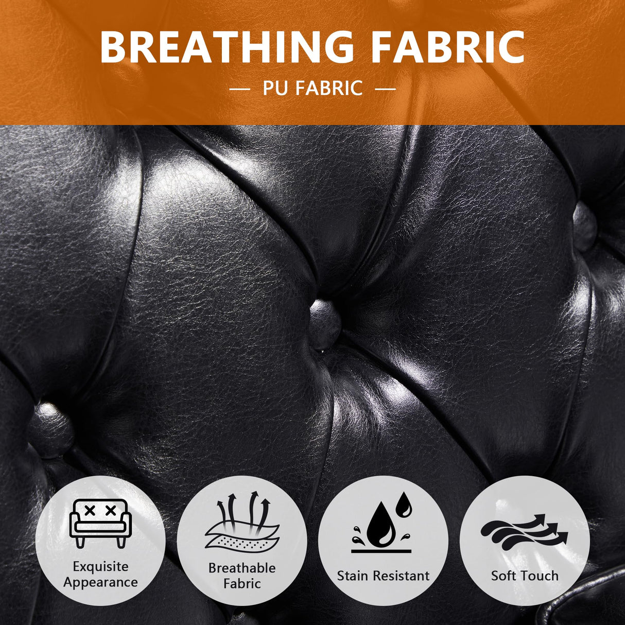 LEVNARY Chesterfield Loveseat Leather, Upholstered Sofa with Button-Tufted Back, Mid-Century Modern Sofa with Solid Wood Legs, 2 Seater Couches for Living Room (Black) LEVNARY