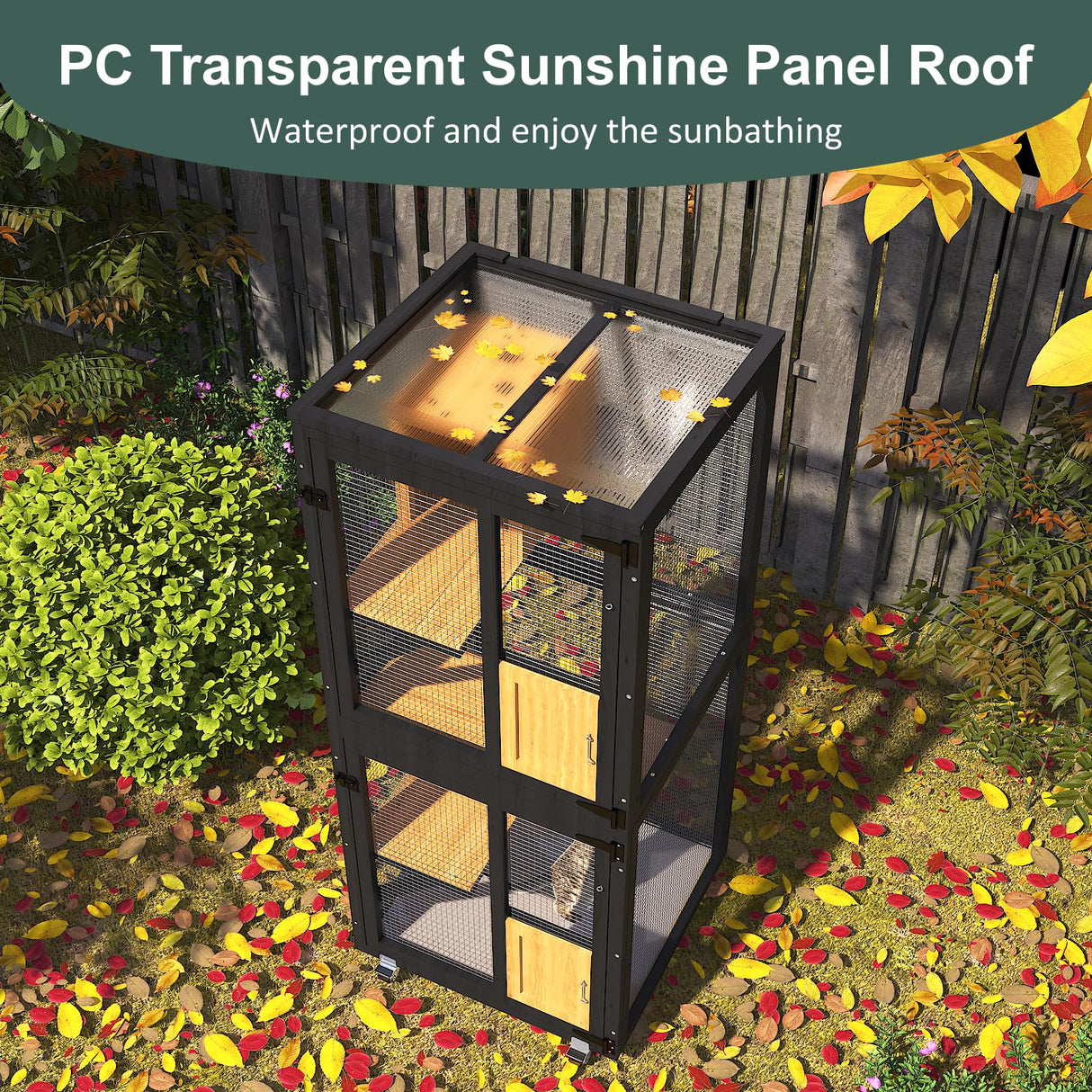 TIMHAKA Catio Outdoor Cat Enclosure, 4 Tier Indoor Catio with 4 Wheels, Platforms and Resting Box, Cat Cage with Waterproof Roof, Feral Pet Shelter with Easy Clean PVC Layer, Black TIMHAKA